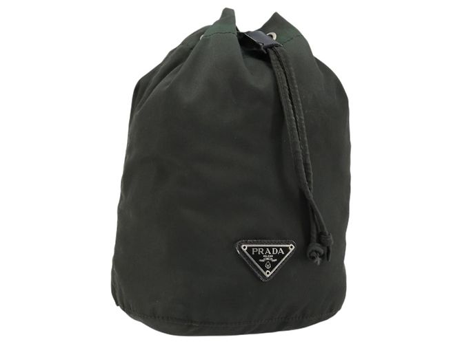 PRADA Zugbeutel aus Nylon Khaki Silber authentisch bs34644