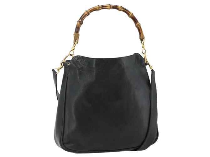 Borsa a Spalla in Pelle Gucci Bamboo 2way Nera Oro Auth bs34729 Nero D'oro
