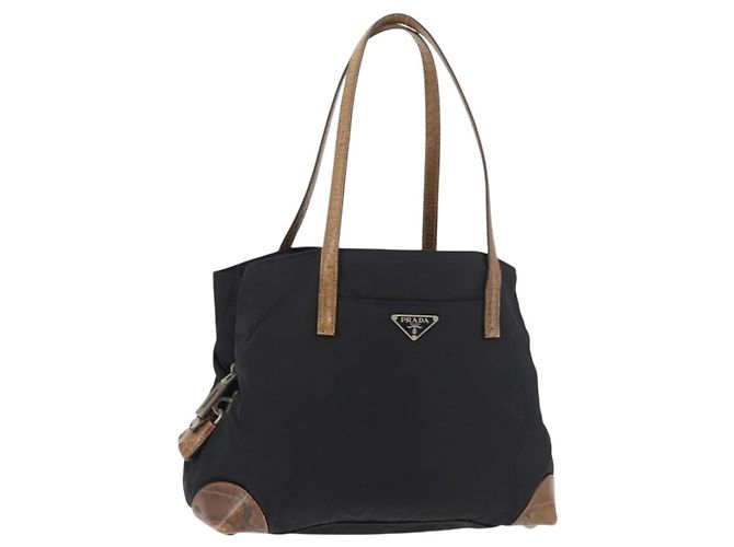 Borsa Tote Prada in nylon nero argento Auth 176297