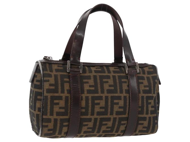 FENDI Zucca Canvas Handtasche Schwarz Braun Auth mr2208