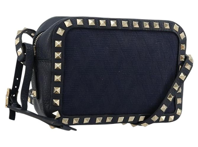 VALENTINO Borsa a Spalla Rock Studs in Pelle Blu Navy e Oro Auth BA12296A D'oro
