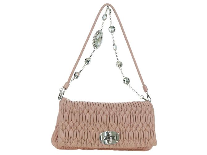 Bolsa de Ombro Miu Miu Matelassé em Couro 2 em 1 Rosa Prata Auth 176382SAM