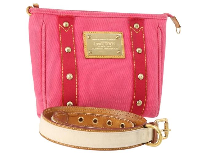 LOUIS VUITTON Belt Canvas Leather 2 Set Pink Beige LV Auth ti3901