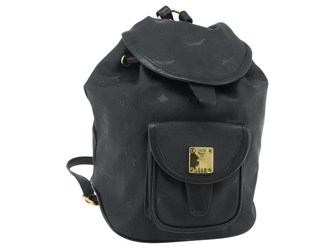 MCM Vicetos Logogram Rucksack PVC Schwarz Gold Auth bs34507 Golden