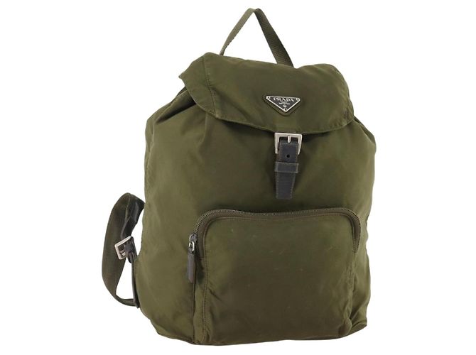 Zaino PRADA in nylon khaki argento autentico 174854 Cachi