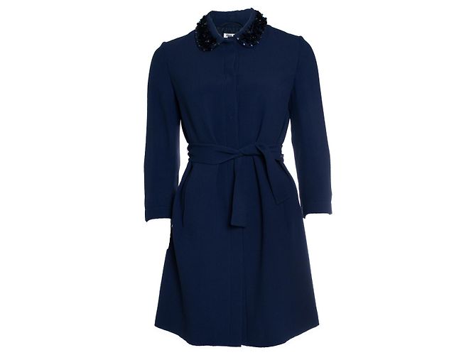 Miu Miu, blue jacket with belt and sequinned collar