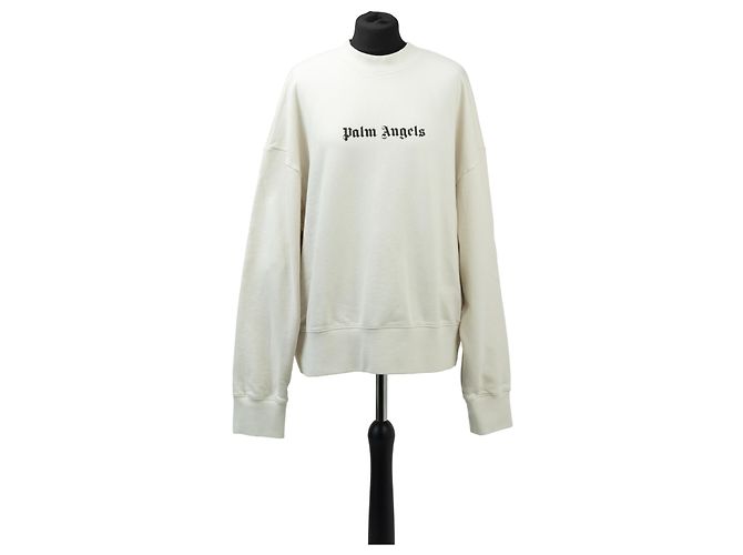 Moletom Palm Angels branco de algodão com gola redonda e logo preto
