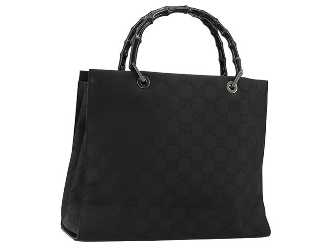 Bamboo Borsa a mano in tela GG Gucci con bambù in nylon nero e argento 002 1010 Auth ep14182