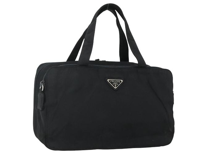 PRADA Borsa a mano in nylon nero argento Auth bs34638