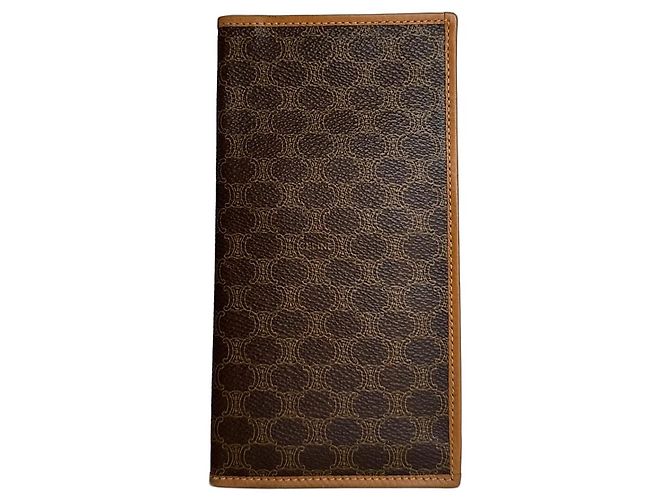 Céline Vintage Celine Macadam Triomphe Monogram Coated Canvas Long Wallet Brown