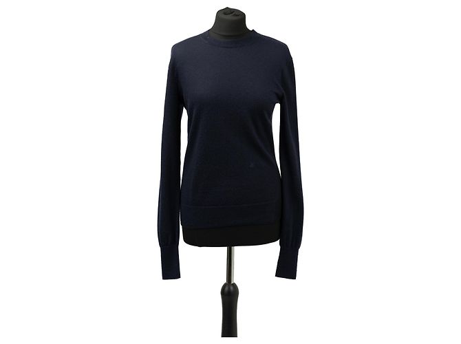 Autre Marque CELINE Strickbluse Rundhalsausschnitt Marineblau Seide Kaschmir Wolle