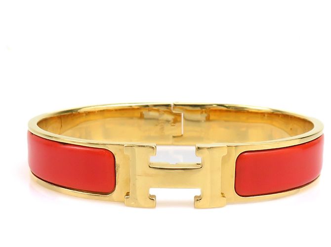 Bracelet Bangle Clic Clack H d'Hermès Doré Orange 