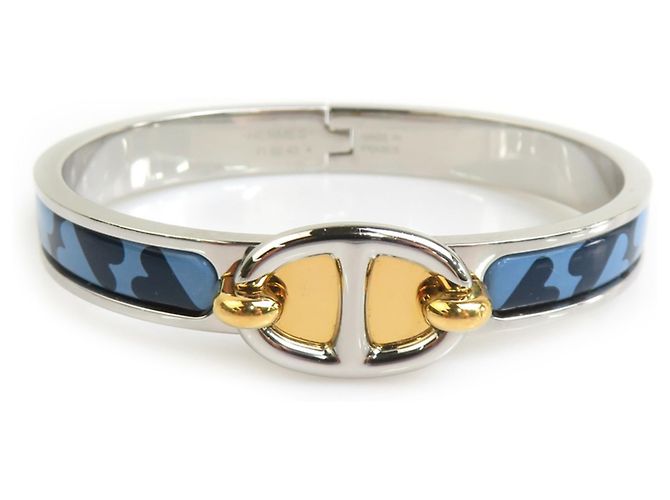 Hermès Pulseira Bangle Mini Click Chaine d'Ancre HERMES Prata Azul Dourado