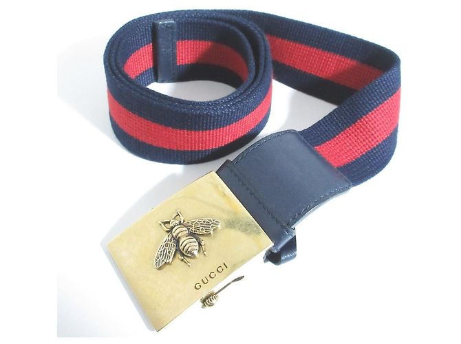 Gucci Bee Sherry Web Stripe Gürtel Rot Marineblau