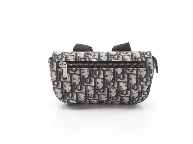 Christian Dior Saddle Pouch Oblique Second Bag Beige Navy blue