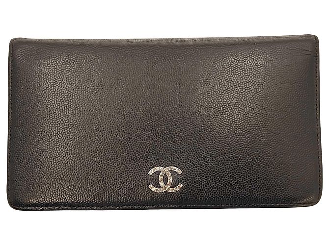 Chanel Bi-Fold Wallet Leather Long Black