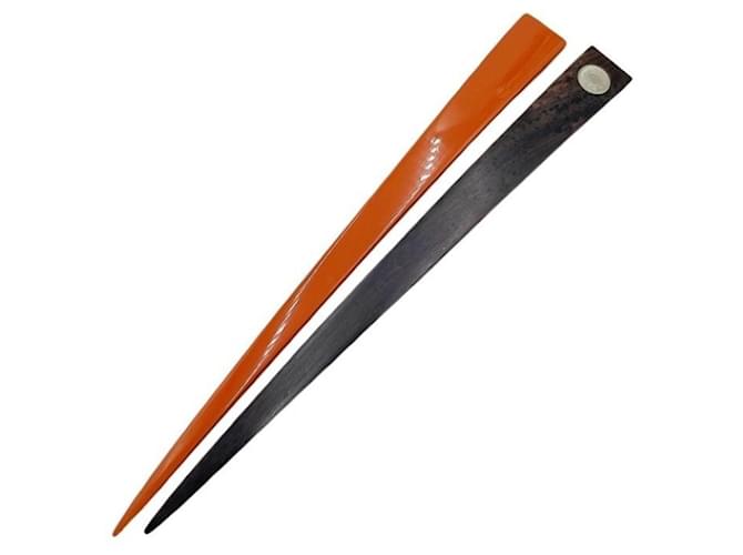 Hermès Hermes Kanzashi Hair Ornament Black Orange Wood Varnish