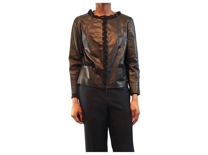 Chanel Schwarze Lammlederjacke 2009 - Größe UK 12