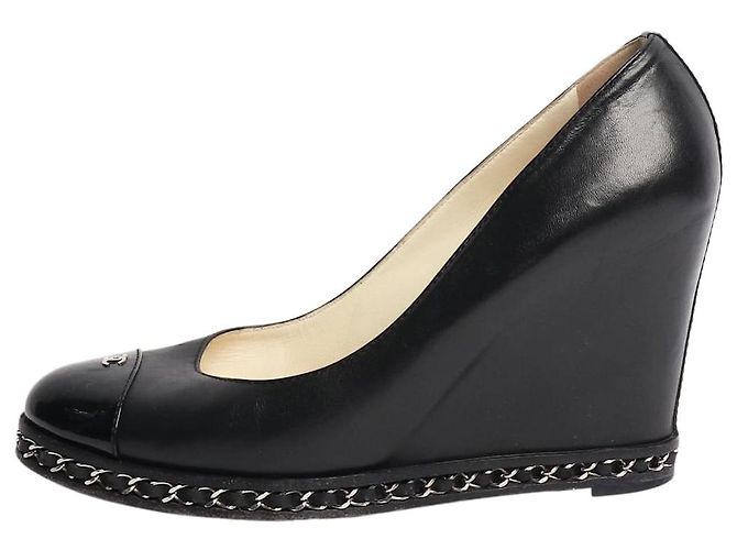 Chanel Escarpins compensés en cuir noir - taille EU 39