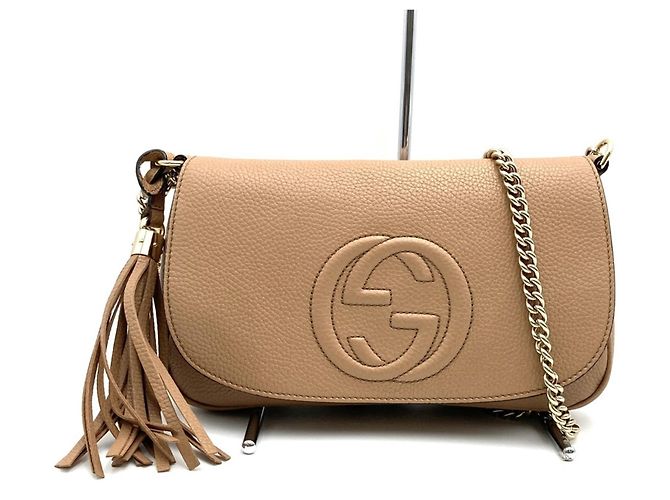 Bolsa de Ombro de Couro Gucci Soho Bege