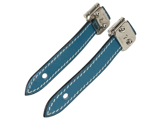 Abotoaduras de couro azul e metal Hermès