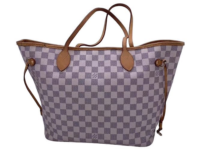 Bolso Louis Vuitton Neverfull Blanco de Cuadros en Cuero