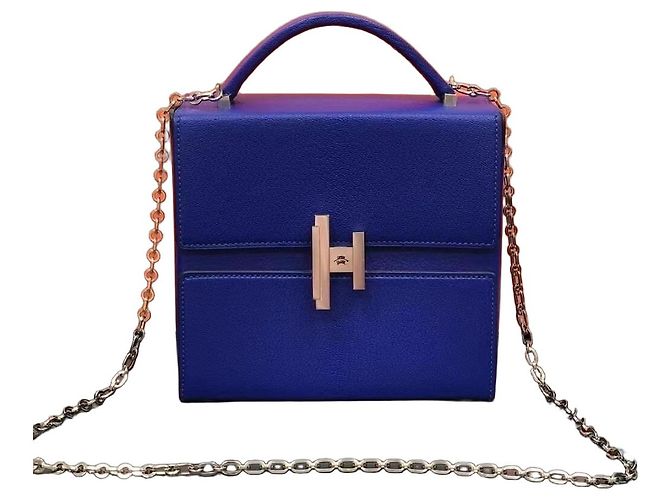 Hermès Cinhetic Box Bag Elektrisches Blau Ziegenleder