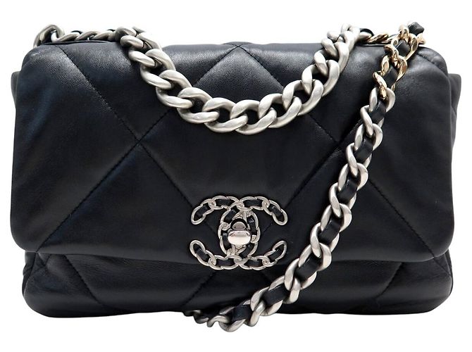 CHANEL 19 MEDIUM HANDBAG AS1160 BLACK QUILTED LEATHER WITH SHOULDER STRAP