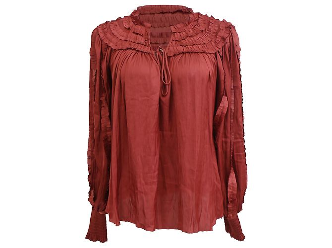 Ulla Johnson Mila Ruffle Blouse in Red Polyester Dark red