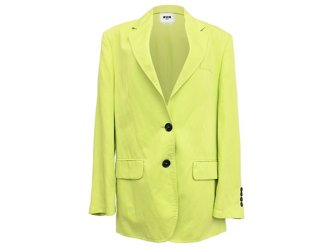 Msgm Blazer monopetto con tasche in lino verde lime