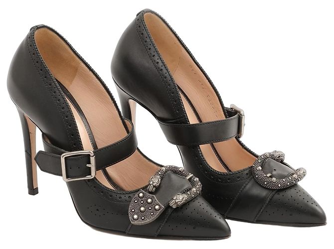 Saltos Gucci Dionysus em couro preto