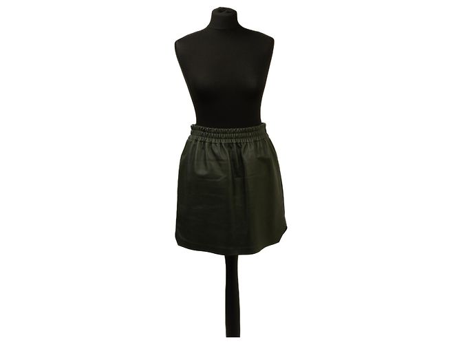 Minifalda de cuero verde oscuro Bottega Veneta