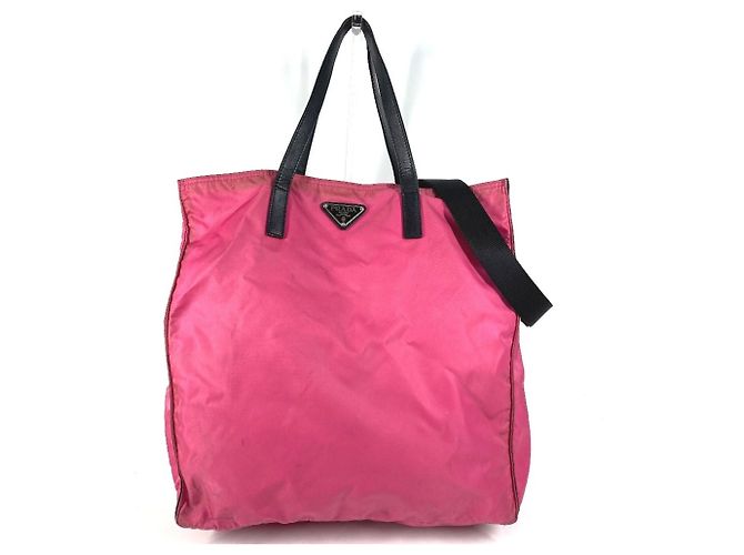 Tote Bolsa 2 em 1 com placa de logo triangular PRADA Preto Rosa 