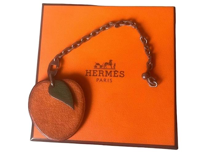 Hermès L'Orange Leather Bag Charm Silver Chain 