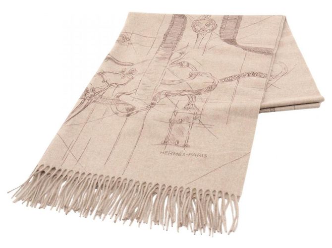 Écharpe en cachemire Esquisse Cavalcadour d'Hermès Marron Beige