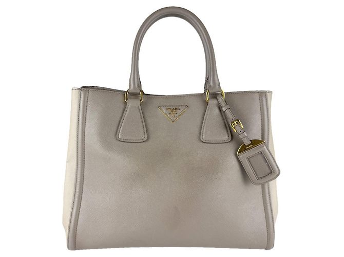 Sac à main en cuir gris Prada Marron