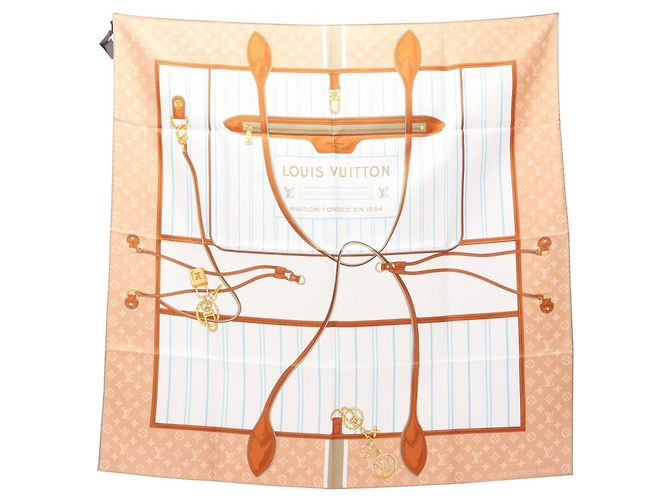 Sciarpa Louis Vuitton Carre 90 My Neverfull Multicolore Beige Cachi