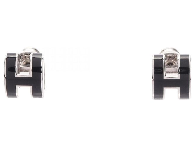Boucles d'oreilles H Stud MINI POP d'Hermès Noir Argenté