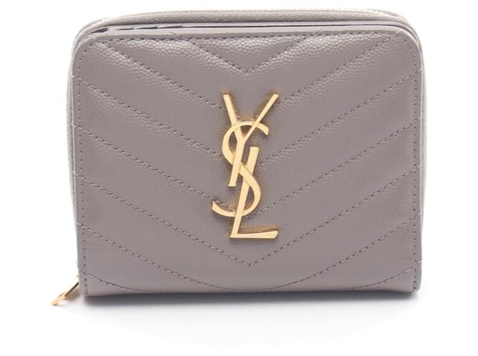 Portefeuille bi-fold en cuir gris Yves Saint Laurent Marron 