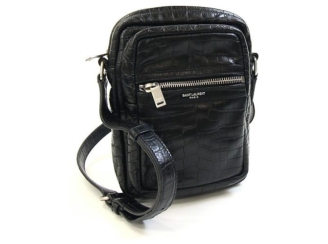 Borsa a spalla in pelle nera stampata Saint Laurent Nero
