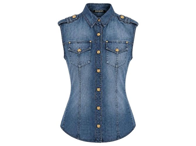 Camisa sin mangas de denim Balmain azul