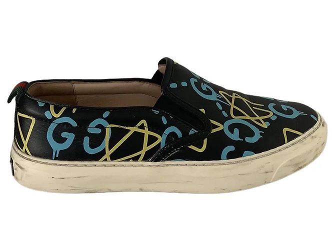 Sneaker Slip-On Gucci Graffiti GG in Pelle Nera Nero