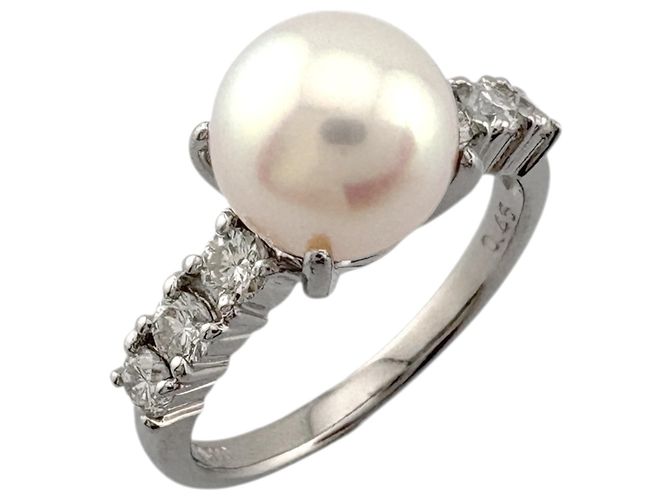 Autre Marque Platinbandring mit Diamant und Perle Silber