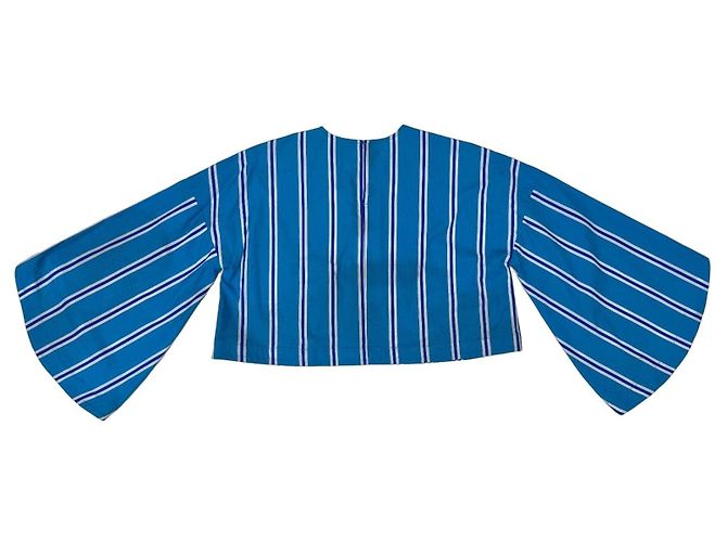 Top corto Stella Jean azul a rayas de algodón Blanco Azul oscuro