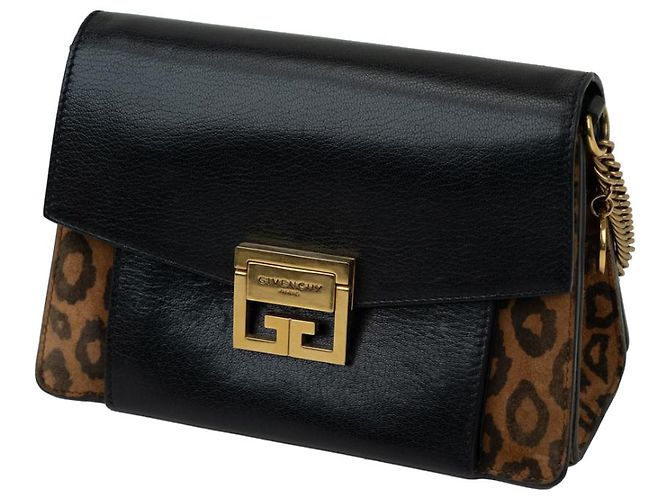 Givenchy GV3 Small Shoulder Bag Black Leather and Leopard Suede Brown Navy blue