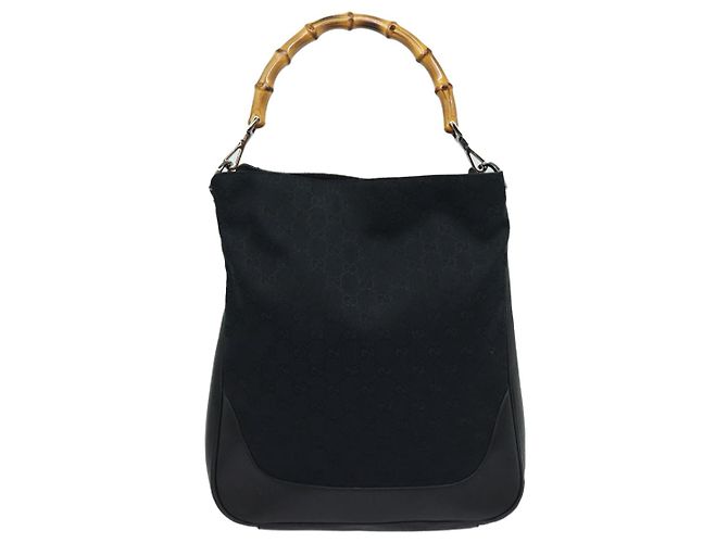 Gucci Bamboo Shoulder GG Canvas Noir