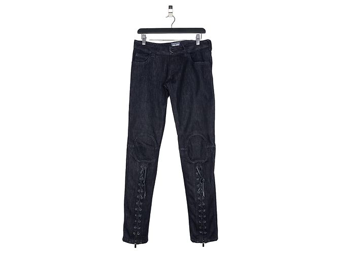 Jean Paul Gaultier Jeans Biker de Denim com Renda e Bondage dos Anos 2000