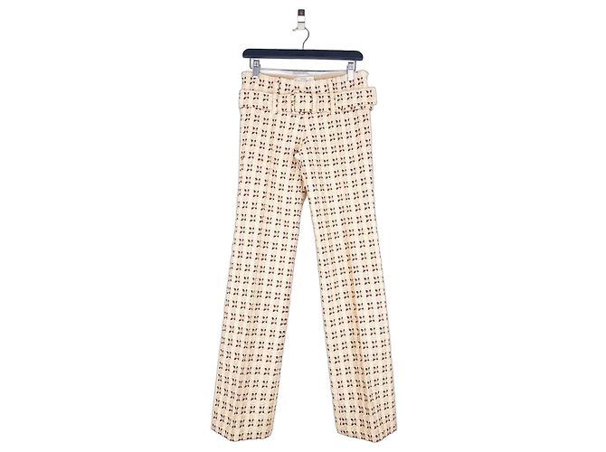 Pantalones de brocado de seda dorada con cinturón Prada SS02