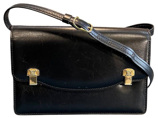 Borsa a tracolla Céline Triomphe in pelle di vitello nera lucida