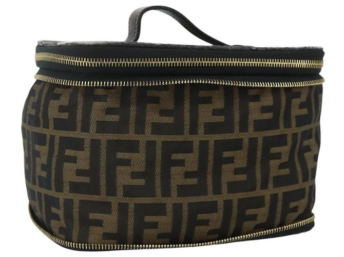 FENDI Borsa Vanity in Tela Zucca Marrone Nera Auth 176697 Nero